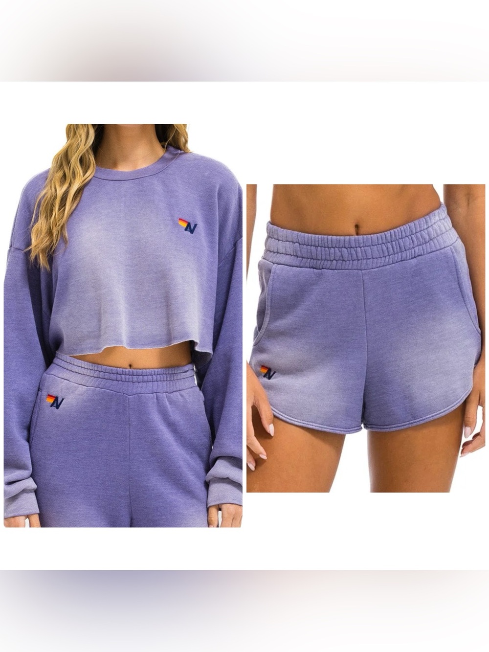 NWT AVIATOR NATION Cropped Crew Sweatshirt & Club Shorts Set- Faded Grape/M